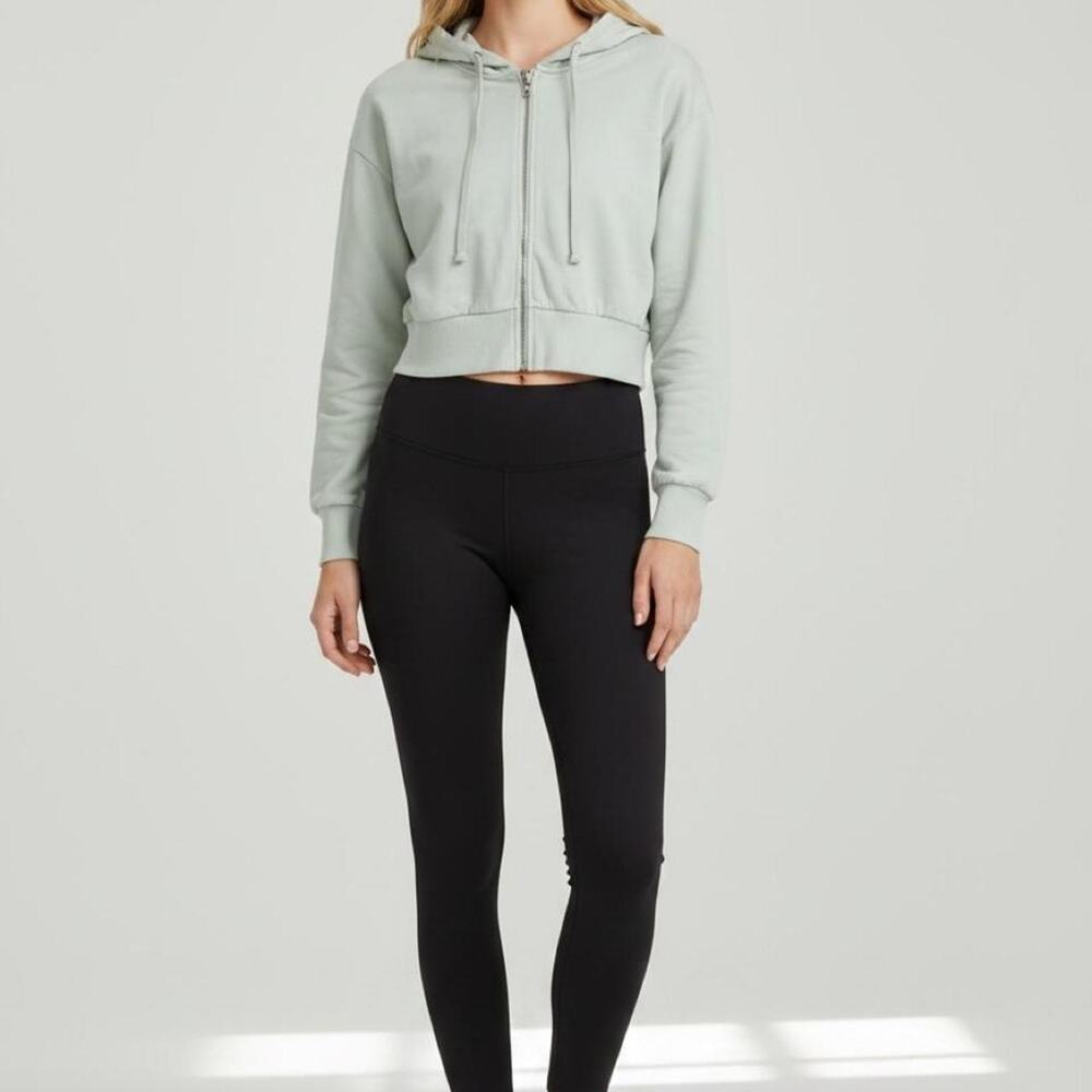 NWT Zara Faded Gray Cropped Zip Up Hoodie Sweatshirt Size M